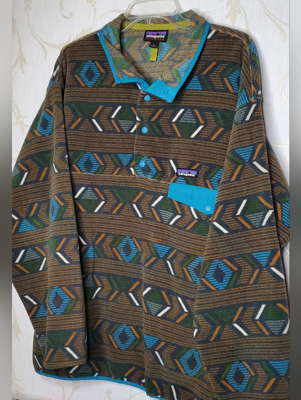 Patagonia Synchilla Fleece Pullover Sweater Jacket Geometric Aztec Snap Size L
